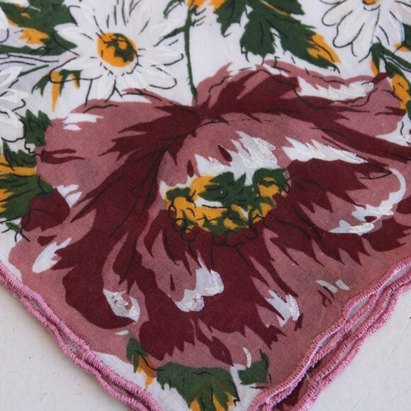 Vintage Handkerchief, Brown, Yellow and White Flower Print Cotton Hanky - Picture 3 of 10
